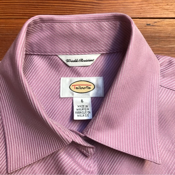 Talbots Purple Striped Button Down Wrinkle Resistant Button Down Top, EUC, 6 - Picture 4 of 15